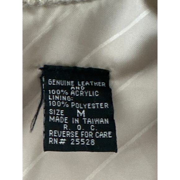 VTG SAXONY Leather Sweater Cardigan M Tan Color Block Dad Grandpa Aesthetic - Picture 16 of 16